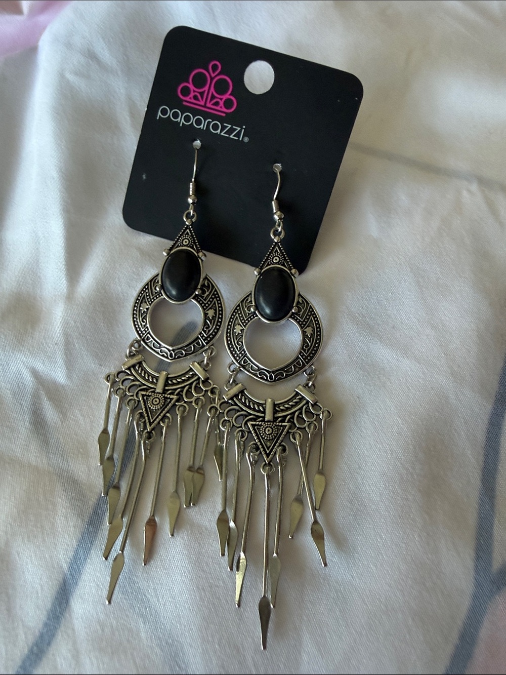 paparazzi Black and Silver Tribal Fringe Dangle Earrings